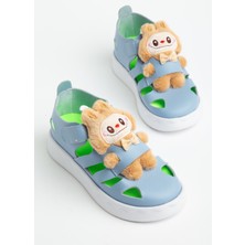 Tonny Black Çocuk Unisex Açık Mavi Hafif Taban Ayıcık Detaylı Cırtlı Sandalet