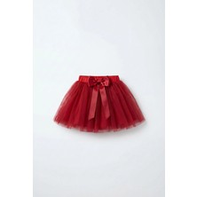 Magu Kız Çocuk Astarlı Kırmızı Fiyonk Detaylı Tütü Etek