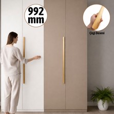 Badem10 Vento Çizgili Sarı Altın Çekmece Kulp 992 mm Uzun Kulp Modern Mobilya Dolap Kulpu Dayanıklı Tasarım
