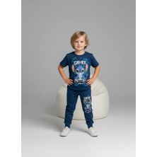 BeU Kids 2'li Takım Kısa Kollu Stiç Baskılı Pamuk-Likralı Erkek Çocuk Eşofman Takımı