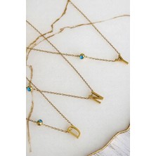 Gülnar Bijuteri Harf Kolye Nazar Boncuklu -M Harfi- Gold -316L Kararmaz Çelik