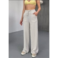 Gamzeli Renklerim Çizgili Bol Paça Pantolon Likralı Rahat-Dar Kalıp-