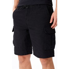 Lacoste Men's Relaxed Fit Black Bermuda Shorts Erkek Kargo Cepli Rahat Kesim Pamuk Keten Şort Siyah