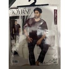 Gamzeli Renklerim Boyraz Kısa Kollu - Alt Uzun Erkek Pijama Takımı Penye %100 Pamuk Ekoseli