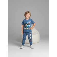 BeU Kids 2'li Kısa Kollu Minecraft Baskılı Pamuk-Likralı Erkek Çocuk Eşofman Takımı