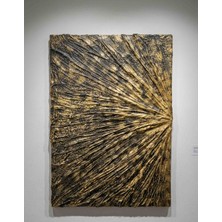 Orijinal 3 Boyutlu Soyut Rölyef Tablo - Altın ve Siyah Işınlar