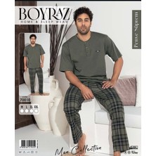 Gamzeli Renklerim Boyraz Kısa Kollu - Alt Uzun Erkek Pijama Takımı Penye %100 Pamuk Ekoseli