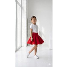 HaanBebe Kız Çocuk Scuba Kumaş Pileli Kloş Siyah Etek - Kırmızı Etek -Beyaz Etek Okul ve Özel Gün Eteği