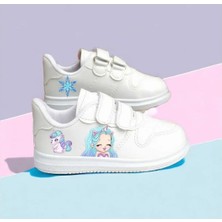 Lias Design Buz Prenses Baskılı Beyaz Bantlı Çocuk Spor Ayakkabı Sneaker