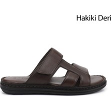 Gönderi(r) Erkek Kahverengi  Cırt Bantlı Hakiki Deri Terlik