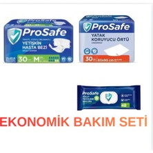 Prosafe Hasta Bakım Seti M Beden 30’lu Hasta Bezi + 30’lu Yatak Koruyucu + 48’li Vücut Tmzlm Hvls