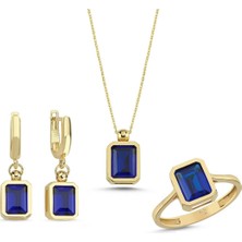 Kayra Mücevher Mavi Topaz Taşlı Gümüş Takım GMTKM07