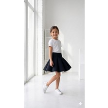 HaanBebe Kız Çocuk Scuba Kumaş Pileli Kloş Siyah Etek - Kırmızı Etek -Beyaz Etek Okul ve Özel Gün Eteği