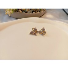 Xuping Jewelry 14 Ayar Altın Kaplama Zirkon Taşlı Minimal Çiçek Küpe (1,5 Cm)