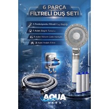 Aqua Sara 6 Parça Yüksek Basınçlı Filtreli Duş Başlığı Seti | 5 Modlu, 3 Yedek Filtreli, Hortum ve Duş Başlığı Tutucu