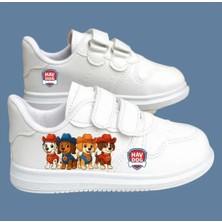 Lias Design Hawlı Dog Baskılı Beyaz Bantlı Çocuk Spor Ayakkabı Sneaker