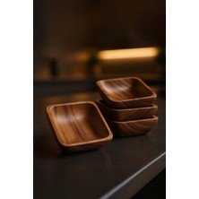 Bambuland Akasya Ahşap 4’lü Çerezlik Seti - Kare Sunum Kaseleri