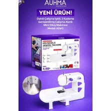 Azurtech Asw3 Mini Dikiş Makinesi Işıklı 2 Kademeli Taşınabilir Ev Tipi Dikiş Makinesi Geniş Çalışma Alanlı