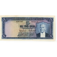 Urlanumis 5. Emisyon 5 Lira 1952-68 -1. Tertip Pick # 154A Vf - Çt Banknot