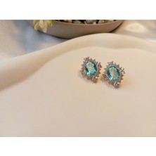 Xuping Jewelry 14 Ayar Altın Kaplama Akuamarin Kristal Taşlı Lüks Küpe (2 Cm)