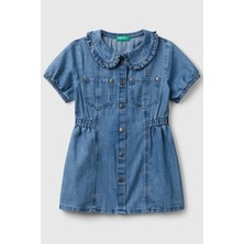United Colors Of Benetton Denim Kadın / Kız Kk Kk_önü Çıtçıt Düğmeli Yama Cepli Kısa Kollu Denim Elbise Model Kodu: 41DWGV029DENIM
