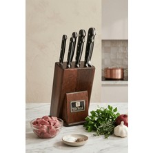 Akyüz Home Sürmene Şef Mutfak Bıçak Seti Eskitme Ahşap Kütüklü Standlı Sıcak Dövme Bıçağı Set 7 Parça Sürbisa 61509