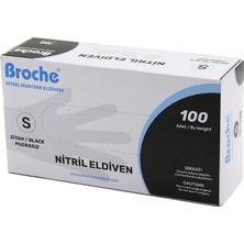 Krm Broch  S Beden Siyah Pudrasız Nitril Muayene Eldiveni  100LÜ (5047) Krm