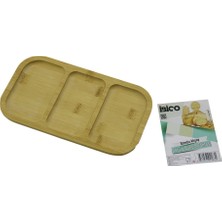 Krm Dikdörtgen 3 Bölmeli=2+1 Ahşap Bambu Servis Sunum Tepsi - Tahtası 25 x 14 x 1.4cm (5047)