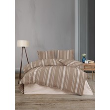 Hartex Soft Cotton Çift Kişilik Çizgili Kahverengi Nevresim Takımı