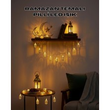 Krm Altın Fener Detaylı Pilli Ramazan LED Işık Ev Dekorasyonu Krm