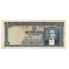 Urlanumis 5. Emisyon 5 Lira 1965-68 - 4. Tertip Pick # 174A Vf – Çt Banknot