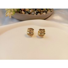 Xuping Jewelry 14 Ayar Altın Kaplama Zirkon Taşlı Bombeli Halka Küpe (1 Cm)