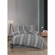 Hartex Soft Cotton Çift Kişilik Çizgili Açık Gri Nevresim Takımı