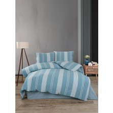 Hartex Soft Cotton Çift Kişilik Çizgili Mavi Nevresim Takımı