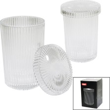 Krm Çizgili - Cam Bardak Kapaklı - Pipetli - Origami Sitilkahve - Sunum - Meşrubat (5047)