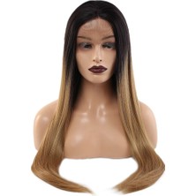 Trend Movira Fiber Sen Düz Uzun Tül Peruk / Siyah Karamel Orta Ombreli
