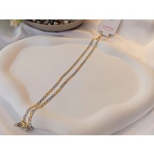 Euro Aksesuar Xuping 14 Ayar Altın Kaplama Çift Renkli (Gold-Silver) Zincir Kolye - 45 cm