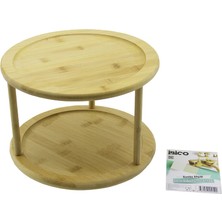 Krm 2 Katlı Yuvarlak=24.5cm Döner Tablalı Ahşap Bambu Sunum Tepsisi - Mini Sofra (5047) Krm