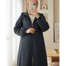 Modamorfo Boydan Fermuarlı Kapşonlu Uzun Yağmurluk -Laci