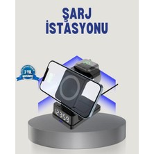 Krm Kablosuz Şarj Cihazı ve Dijital Saat – 4’ü 1 Arada Hızlı Şarj, Apple Uyumlu, LED Işı