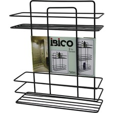 Krm Siyah  2 Katlı - Dikdörtgen   Metal  Banyo Köşelik - Duşkabin Raf - Şampuanlık (5047) K