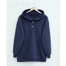 Modamorfo Yakası Çıtçıtlı Kapşonlu Şardonlu Üç Iplik Sweat -Laci