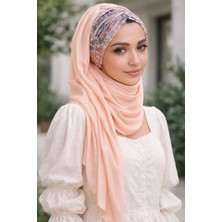 Aişe Tesettür Somon Soft Desen Büzgülü Hazır Şal