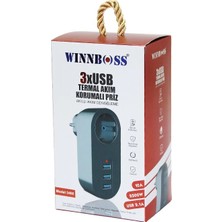 Krm Siyah Termal Akım Korumalı  1xpriz 3xusb Duvar Tipi Priz 10A - 2500W (5047) Krm