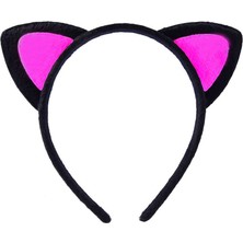 Trend Movira Sevimli Kedi Kulak Pofuduk Kedi Taç Siyah Içi Şeker Fuşya Renk 17X15 cm
