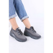 Sefayol Joella Gri Triko Taşlı Bağcıklı Kadın Spor Ayakkabı