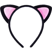 Trend Movira Sevimli Kedi Kulak Pofuduk Kedi Taç Siyah Içi Pembe Renk 17X15 cm