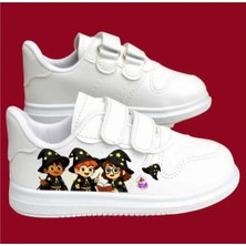 Lias Design Cadı Kazanı Baskılı Beyaz Bantlı Çocuk Spor Ayakkabı Sneaker