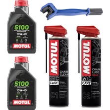 Motul 5100 10W-40 4t (2 Litre) + Motul C1 + C2 Zincir Bakım Seti + Fırça Hediyeli
