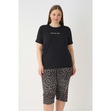 Remsa Büyük Beden Kadın Kısa Kol Kaprili Pijama Takımı 26082 Leopar